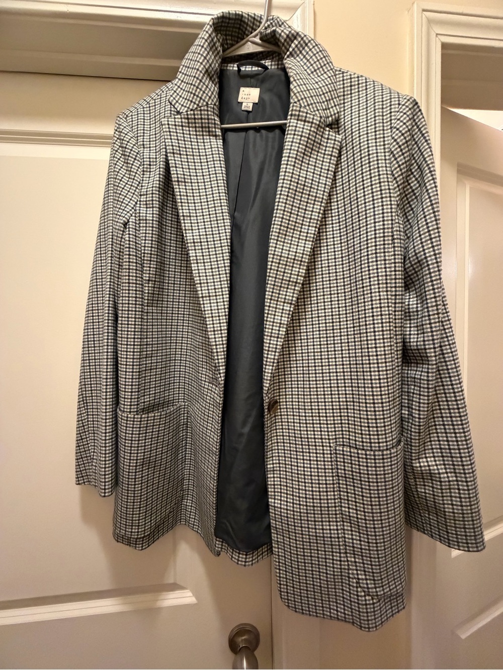 a new day Black, blue, and white Plaid Blazer